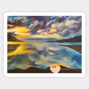 Life Boat, Sky, Water, Lake, Clouds, Skyscape, Waterscape, Row Boat, Blue and yellow, cloudy sky painting Sticker